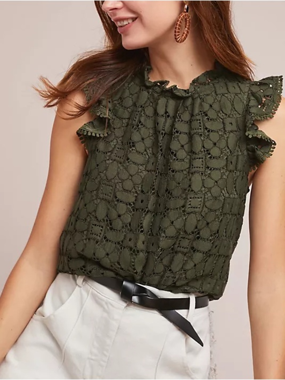 Maeve by Anthropologie Angelica flutter sleeved blouse size 14 in green
